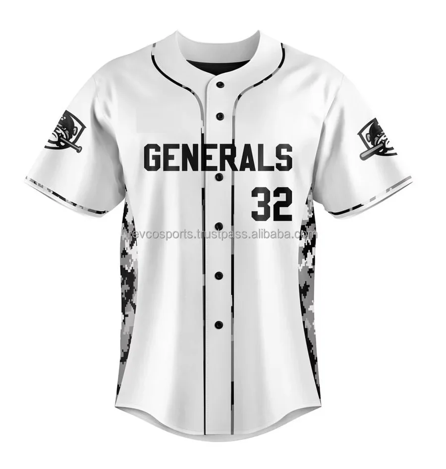 Sublimation Printed Men Baseball Jerseys White black Button Down Women Softball Jerseys V neck Fashionable Baseball T-Shirts