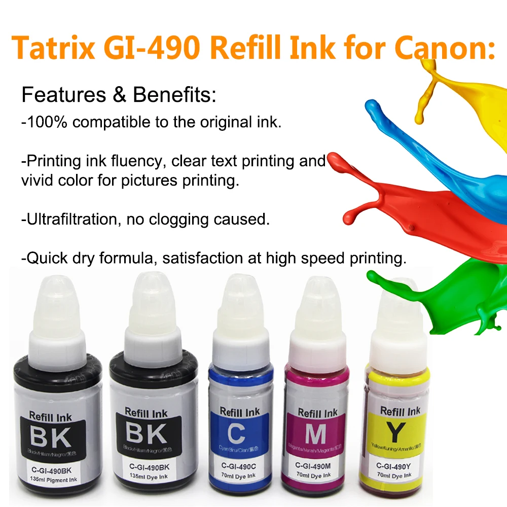 Tatrix GI-490 GI490 GI 490 совместимый заправка чернила на водной основе бутылка пополнения объем чернил для струйной печати Canon PIXMA G1400 G4400