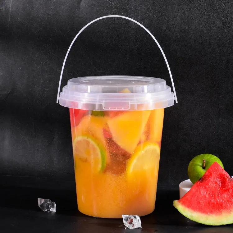 32 Oz Plastic Drink Buckets Wholesale Disposable Fruits Container Clear Bucket 1000ml pp drink plastic cup with handle