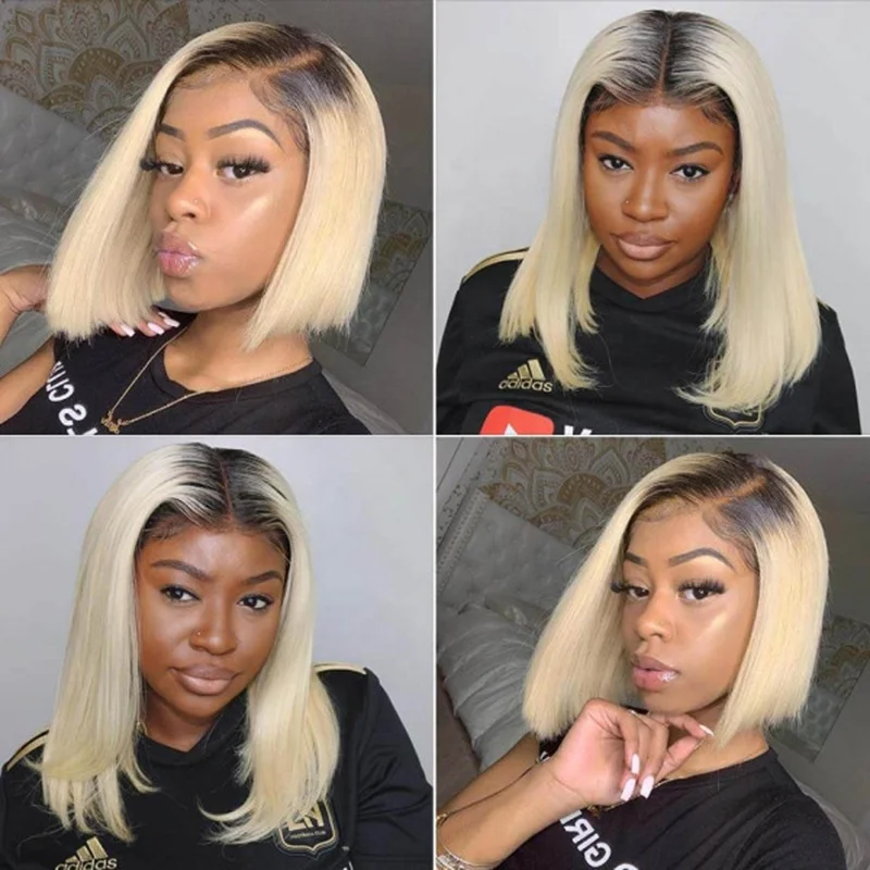 Cheap Peruvian 613 Bob Wig Human Hair,Honey Blonde Wigs For Women,Brazilian Ombre Colored Short Bob Cut Lace Front Wig Straight