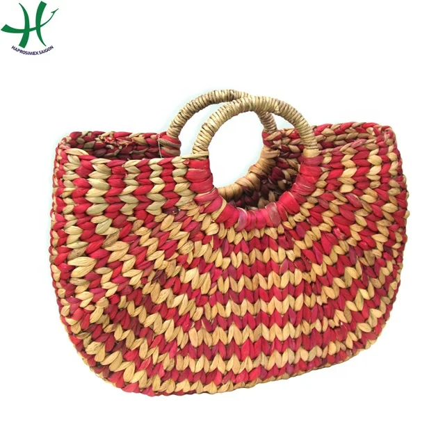 Semicircular Water Hyacinth Leather Handbag Multi-Color and Design Made in Vietnam with Unique Logo Pattern