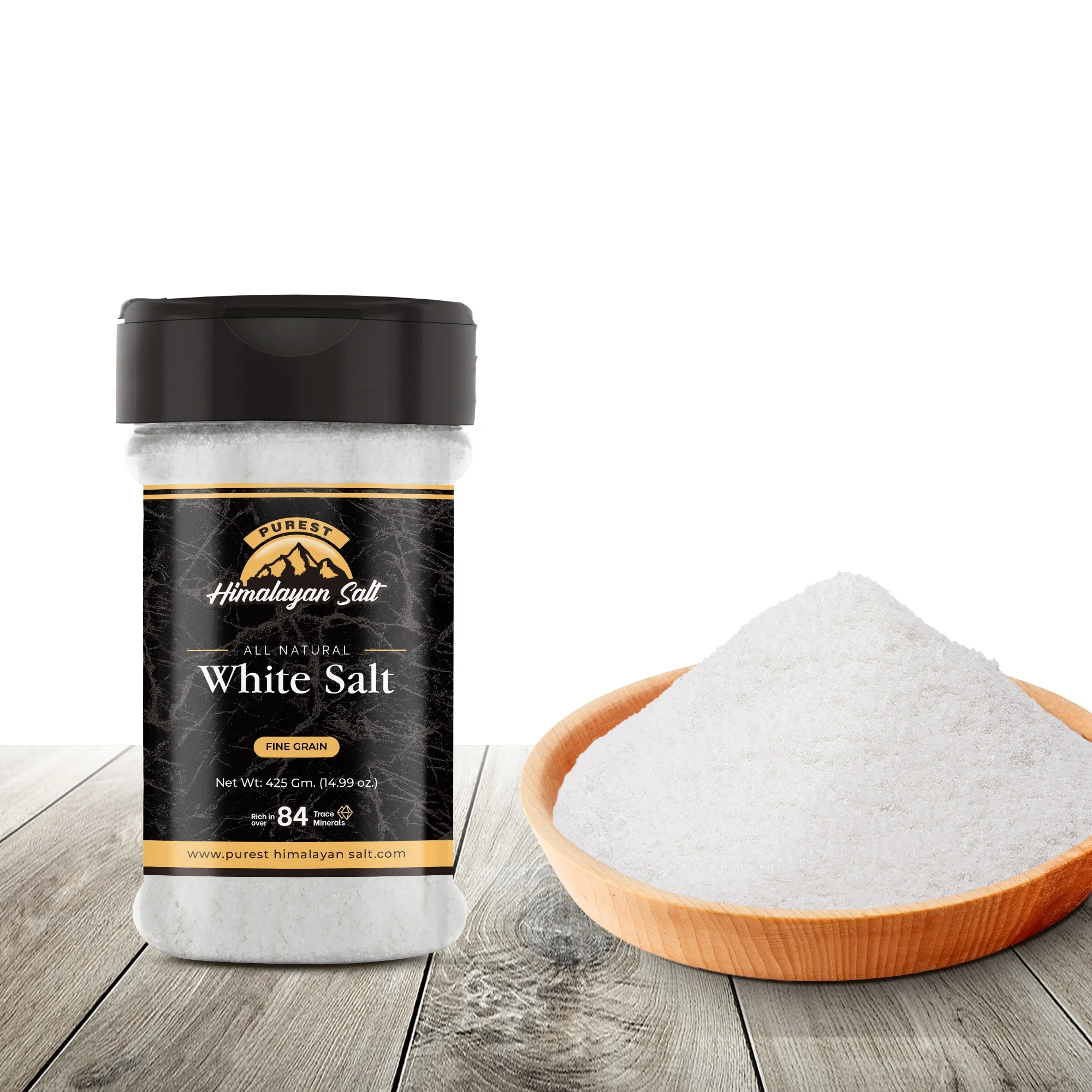 SALT SHAKER 425g (14.99oz) WITH HIMALAYAN WHITE SALT FINE GRAIN FINEST NATURAL HIMALAYAN SALT IN MASON JAR & POUCH