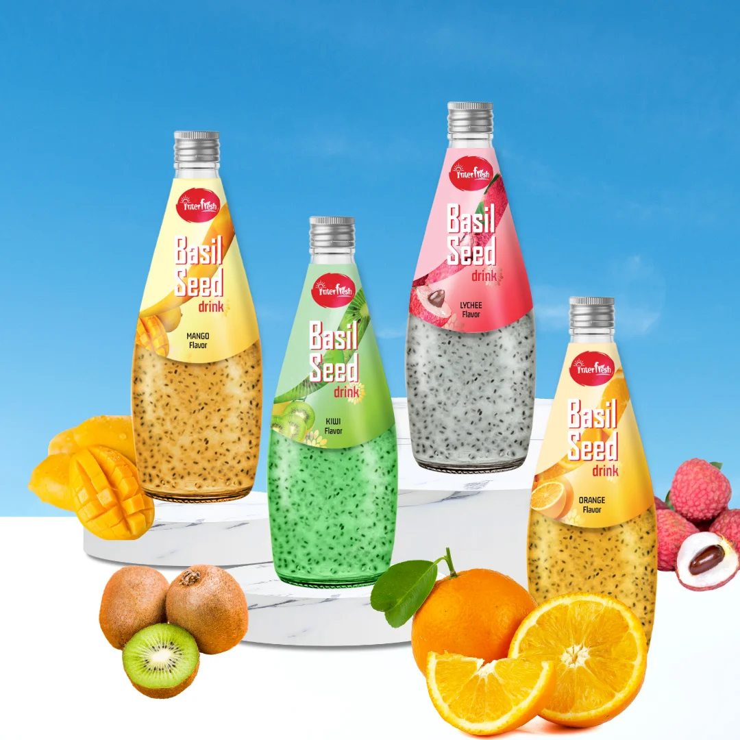 Vietnam Interfresh Premium 290ml Glass Bottle Private Label Factory Beverage Price Guava Flavor Dried Puree Basil Seed Banana