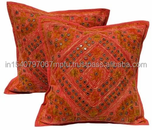 Handmade Embroidery Work With Mirror Silk Cushion Cover With Zipper Closer For Home Decoration Sofa Cushion Cover