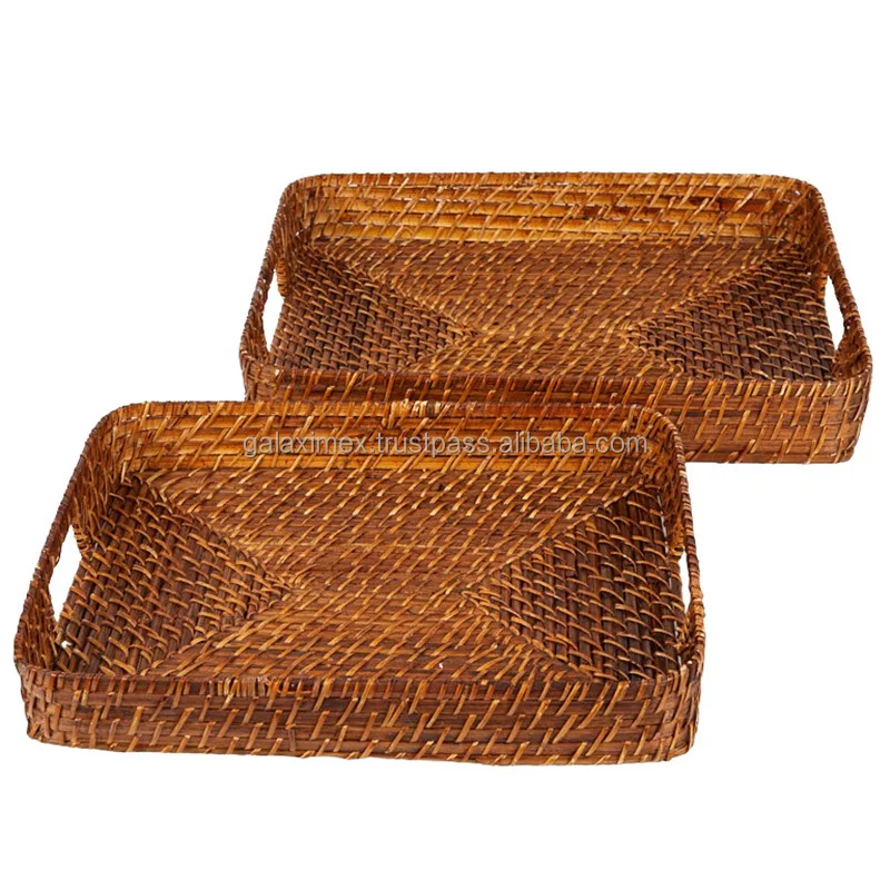 Rattan Basket Fruit Breakfast Bread Hotel Woven Handcraft Wicker Food Serving Tray