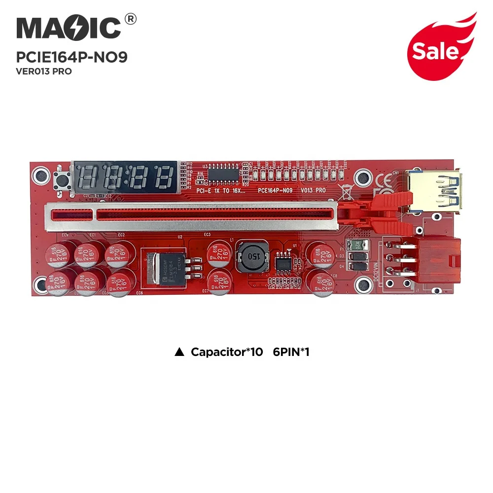 Pci-e 6pin Riser Card 10 Capacitors Pci Pcie 1x To 16x Graphics Extension Gpu Adapter Riser Ver 013 Pro with Temperature Sensor