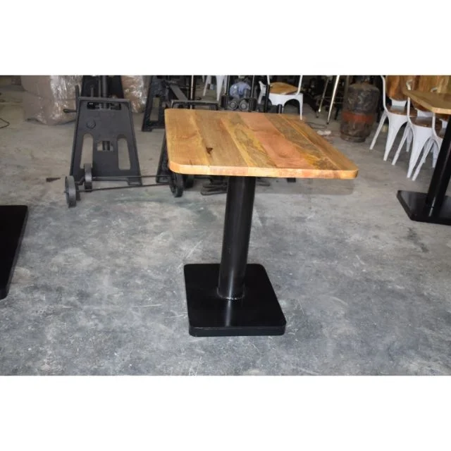 Antique-Style Industrial Restaurant Dining Table with Steel and Oak Wood Base for Hotels Office Jodhpur Home Kitchen Furniture