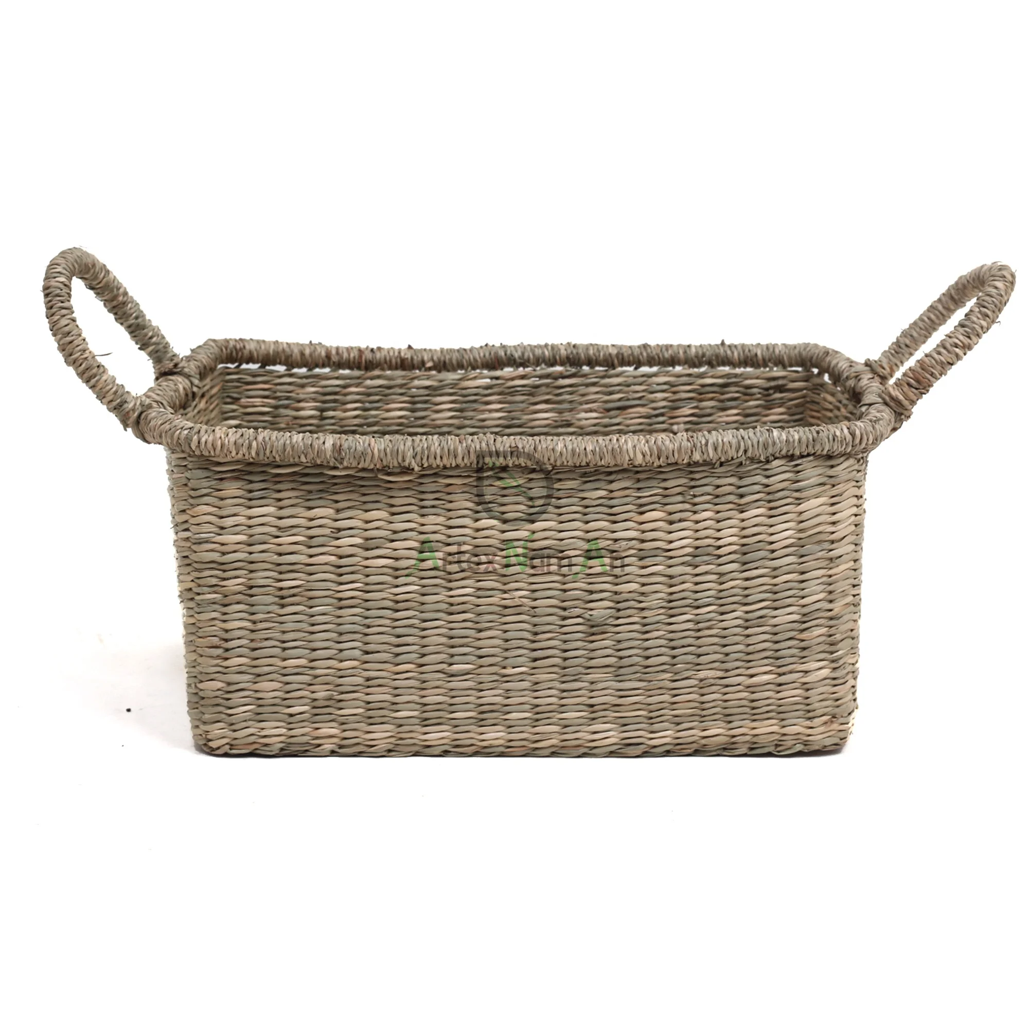 Rectangular seagrass basket with handles/woven wicker clothes laundry basket shelf/toy desktop storage organizer home storage
