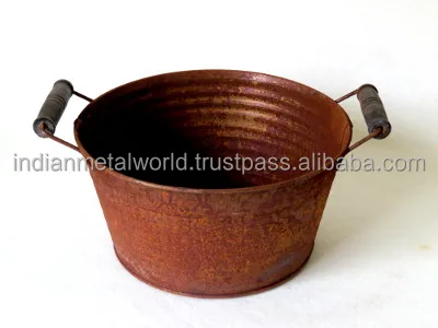 Iron flower buckets with rope handles manufacturers of modern garden planters in galvanized metal hand painted