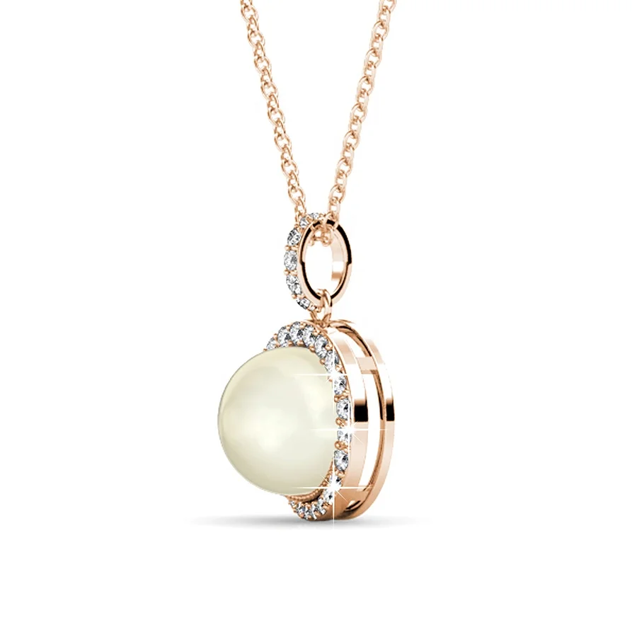 Premium Austrian Crystal Women Jewelry Silver 925 Luxury Halo Pearl Pendant With Stainless Steel Necklace Destiny Jewellery