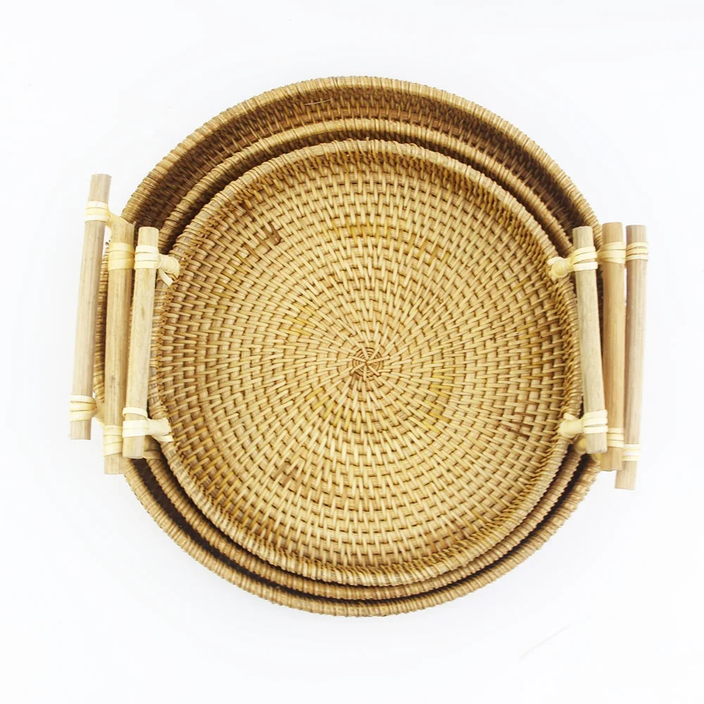 Vietnam Supplier Rattan Serving Trays With Handles Tray For Storage And Display With Reasonable Price