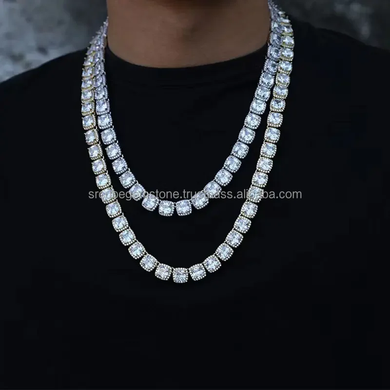 Hand Set Micro Setting Moissanite 4mm 20inches Diamond Studded Silver Tennis Chain For Birthday Gifting Use