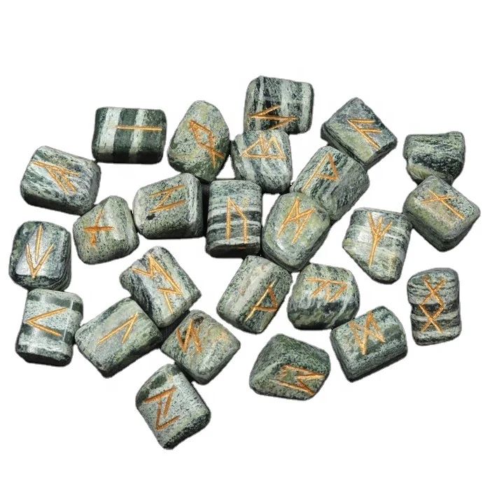 Shop Now crystals healing stones Green Jasper Rune Stones Sets polished Engraved Green Jasper Rune Stones Sets