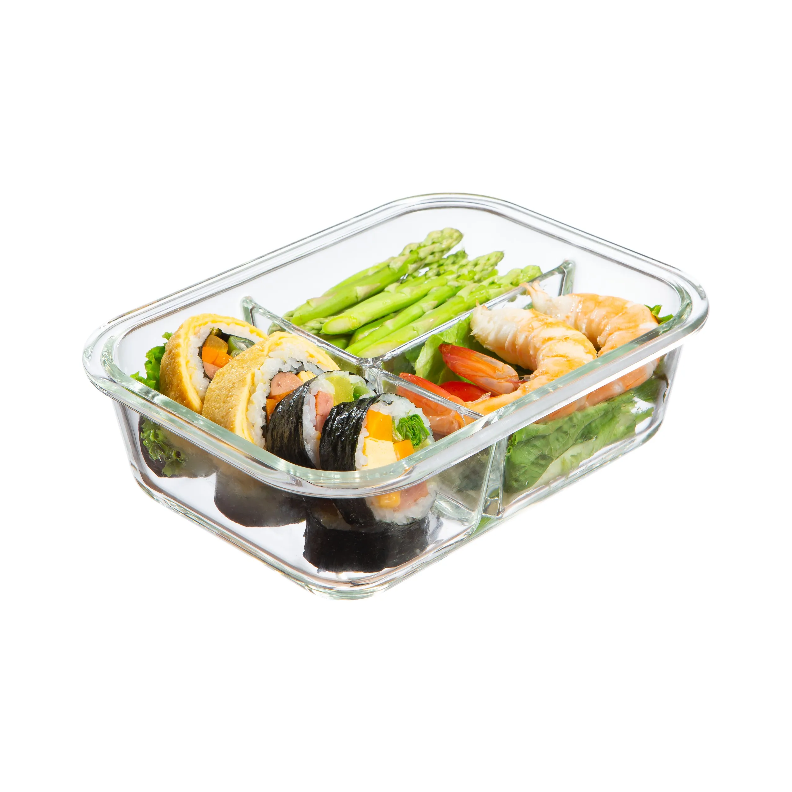 Nikko 1040ml Rectangular Glass Storage Container 3 Compartments BPA Free Air Water Tight Heat Resistant Best Choice Lunch Food