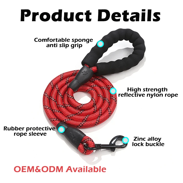 1.5 m long Waterproof Dog Slip Leash reflective colorful pet collars leash for dogs safe at night Leash