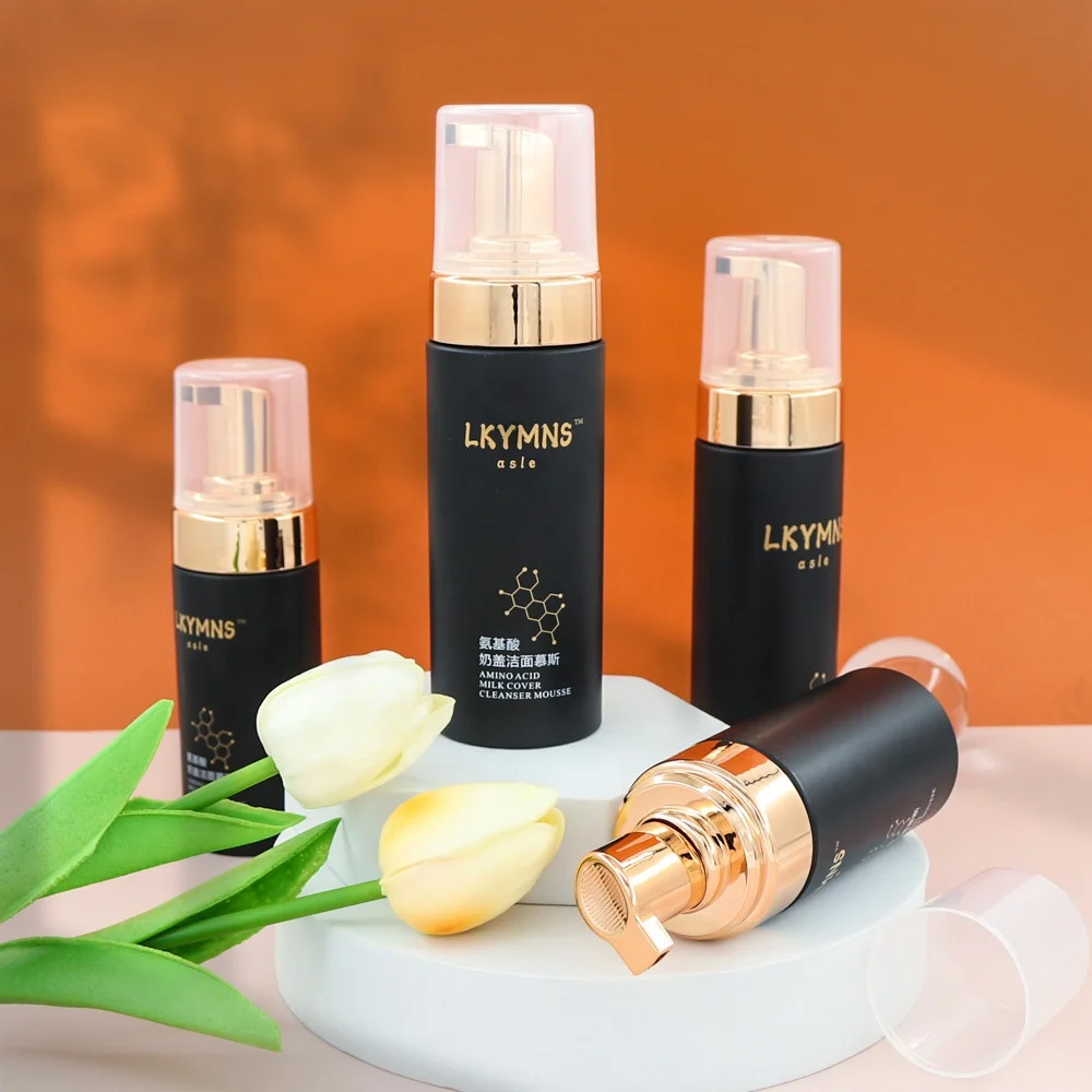 Empty 250ml 150ml 200ml Plastic Foam Pump Bottle PET facial cleanser foaming bottle with golden/silver foam pump