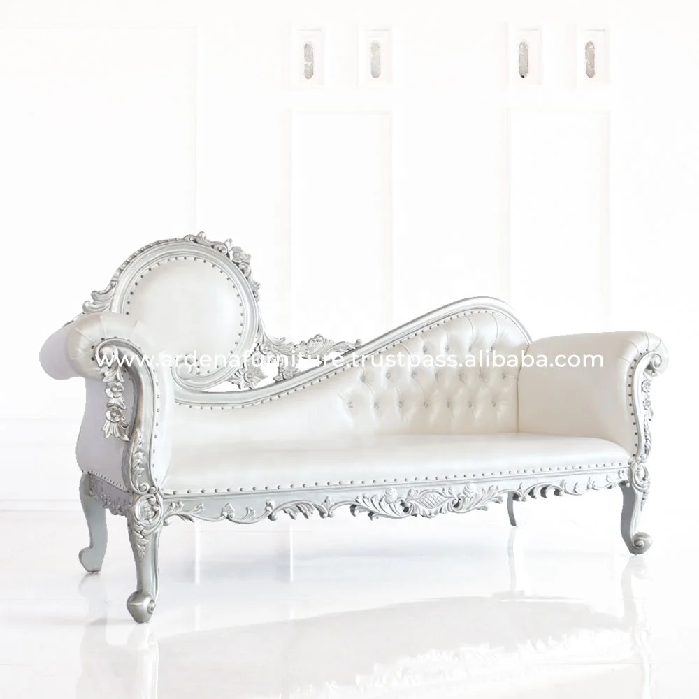 Antique Style Hand Carved Classic Chaise Lounge Comfortable Wedding Lounges Wooden Sofa Bed for Living Room Hotel Furniture
