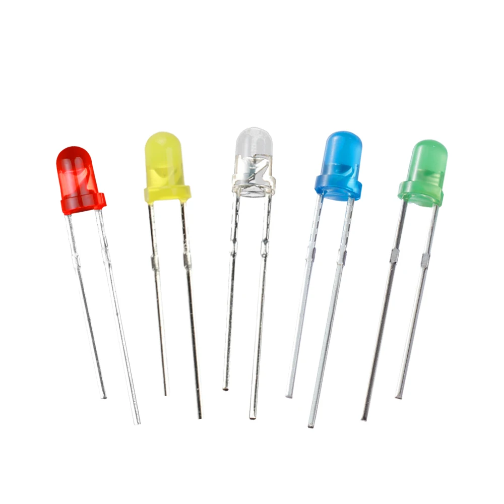 LED Clear Diode Flat Head 3MM LED Indicator Lighting Green Lighting Color 2.6V-3.2V LED Encapsulation Series Long Pin