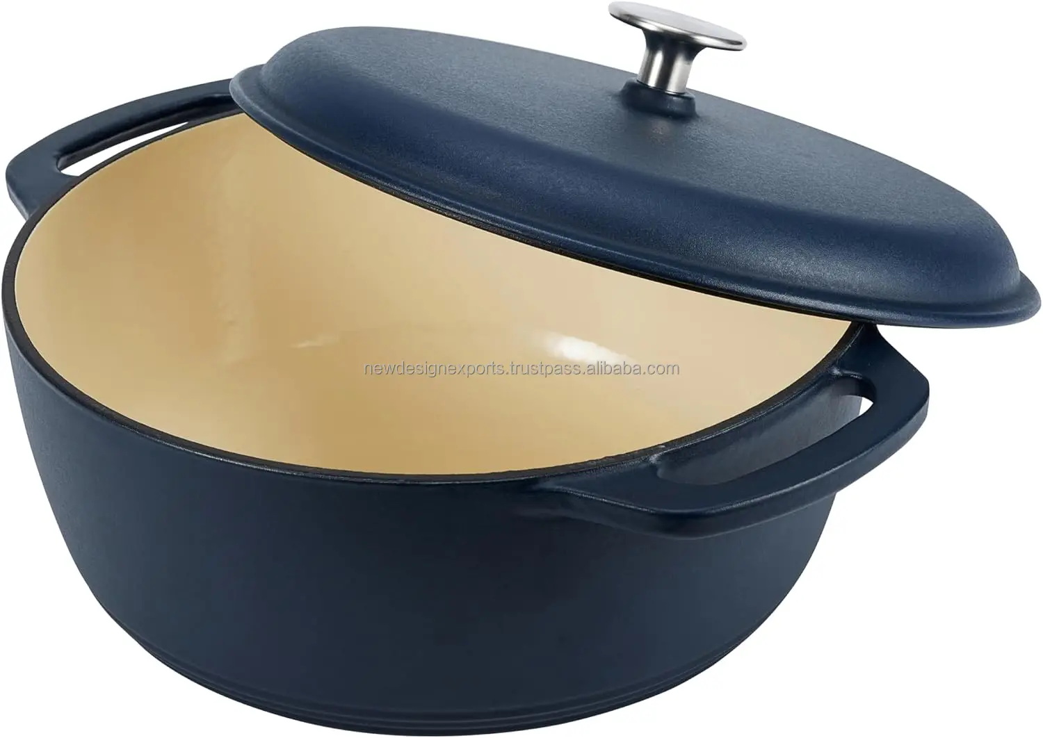 Matte Navy Cast Iron Round Dutch Oven with Lid and Dual Handles casserole with lid