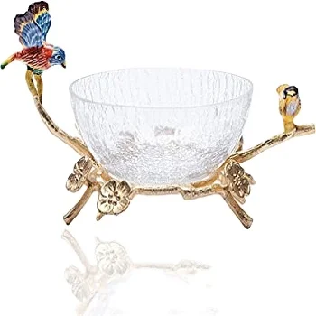 Best Quality Decorative glass bowl with metal leaf and stand Use For Home/ Kitchen Ware Decoration from India