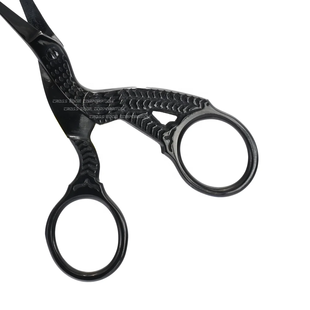  Black Customized Colorful Vintage Stork Bird Embroidery Fancy Scissors