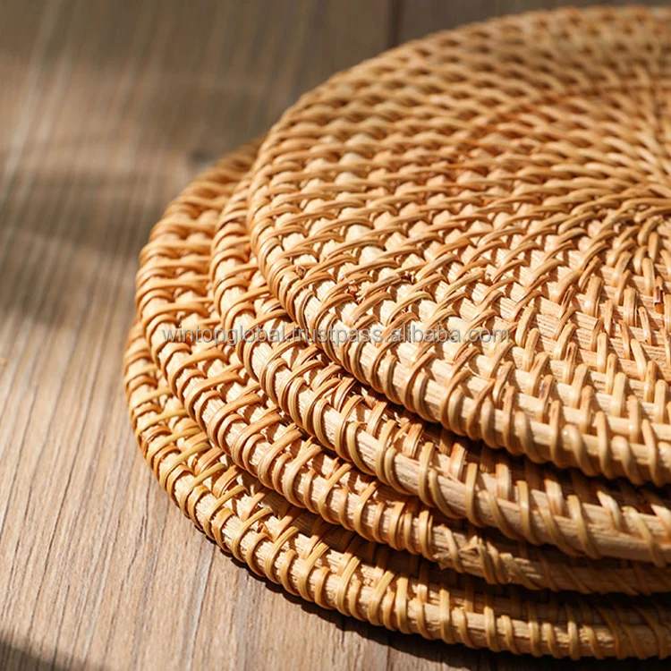 Japanese Style Round Oval Woven Platemats Straw Braid Table Scald-proof Cup Mat Kitchen Gadget Tools For Dining Table