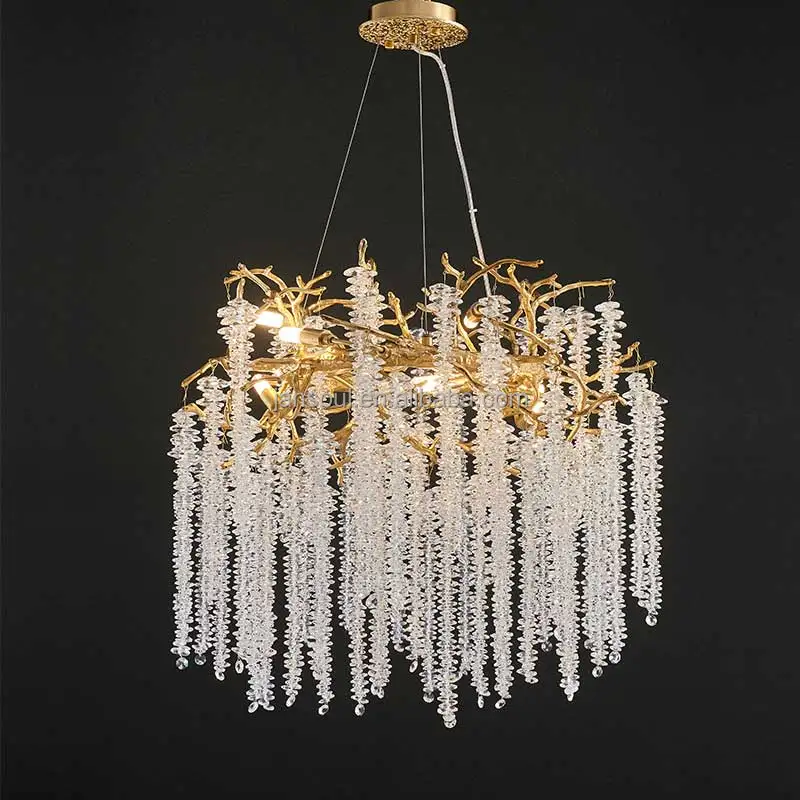 High Quality Crystal Chandelier Gold Luxury Pendant Light K9 Crystal Living Room Villa Hotel Hanging Light LED Light Fixture