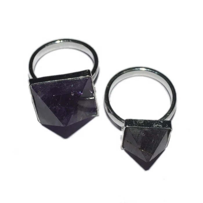 High-quality Crystal Quartz Arrowheads Gemstone Ring Amethyst Crystal Rhinestone Pave Setting Healing Crystals Jewelry