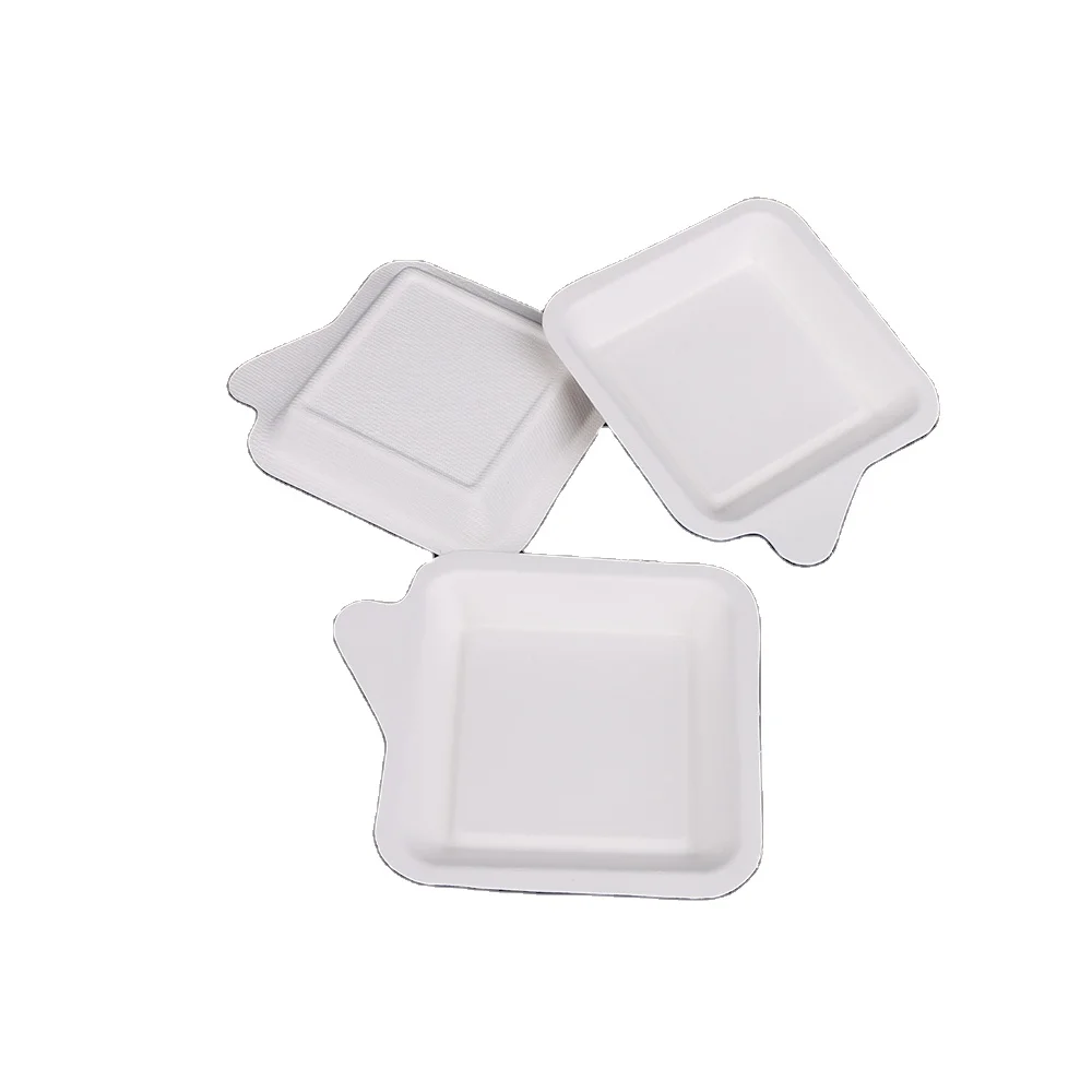 Sugarcane bagasse Square Shape Mini Plates Disposable Birthday Cakes Plate Sweet Dessert
