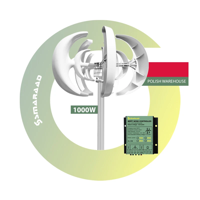 Polish Stock DDP 1000W Vertical  Lantern New Design White 12V 24V 48V Permanent Magnet Generator With Wind Turbine controller