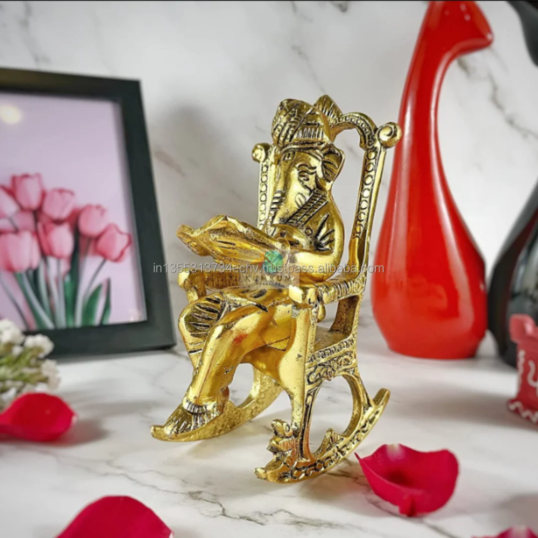 Lord Ganesha Reading Statue Handicraft Figurine of Ganesh Vinayak Puja Idol Decorative Metal Craft Showpiece Return Gift