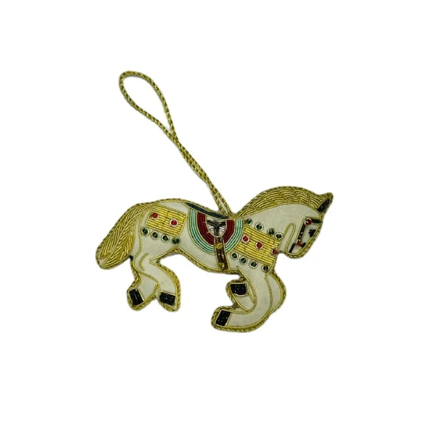 Handmade Christmas Stockings with Indian Zari Embryoid Horse  Shape and Standard Quality for Festive Decorations