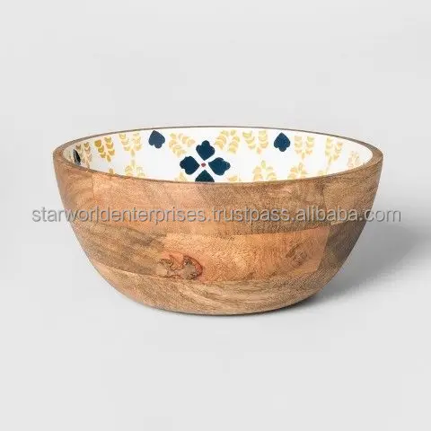 Mango  wood Acacia  hard wood Enamel Coated Wooden Serving Bowl with Spoon set for Kitchenware from Indian Supplier