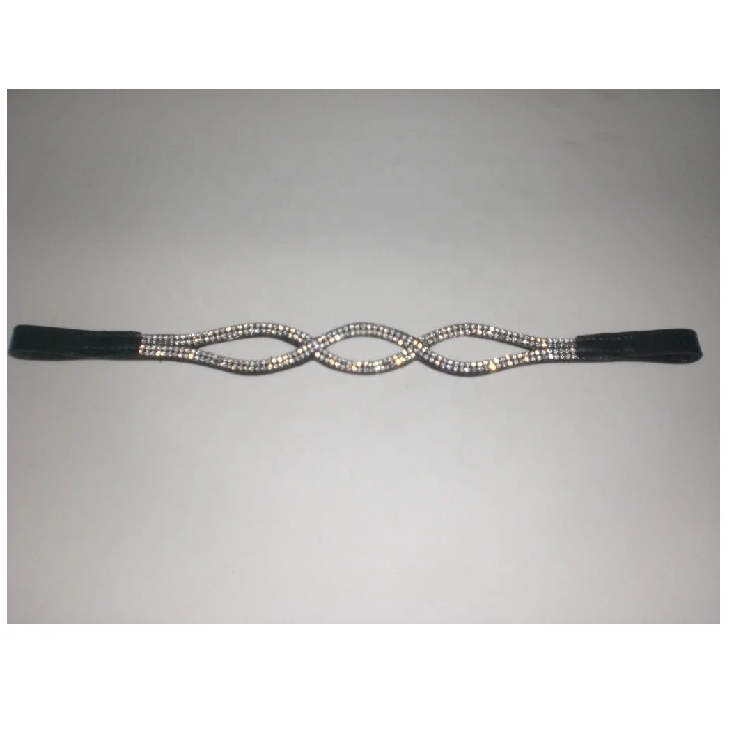 crystal bling horse brow-band rhine stone bling horse brow-band black color leather horse crystal brow-band