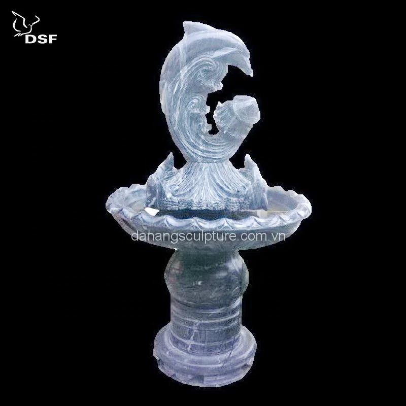 Custom Boy playing with dolphin water fountain statue outdoor garden marble fountain outdoor boy fish fountain