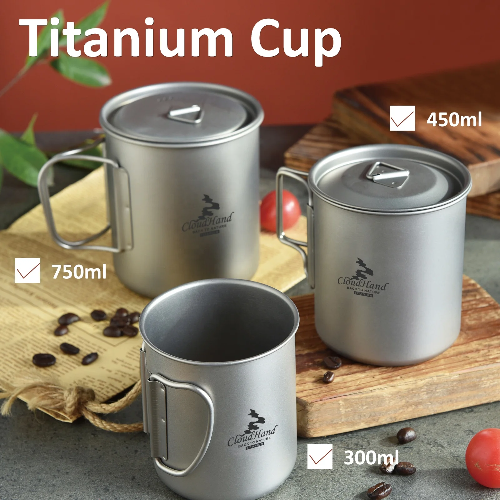 Food grade Titanium Mug 300/450/500/750ml Portable Outdoor Camping Titanium Cup