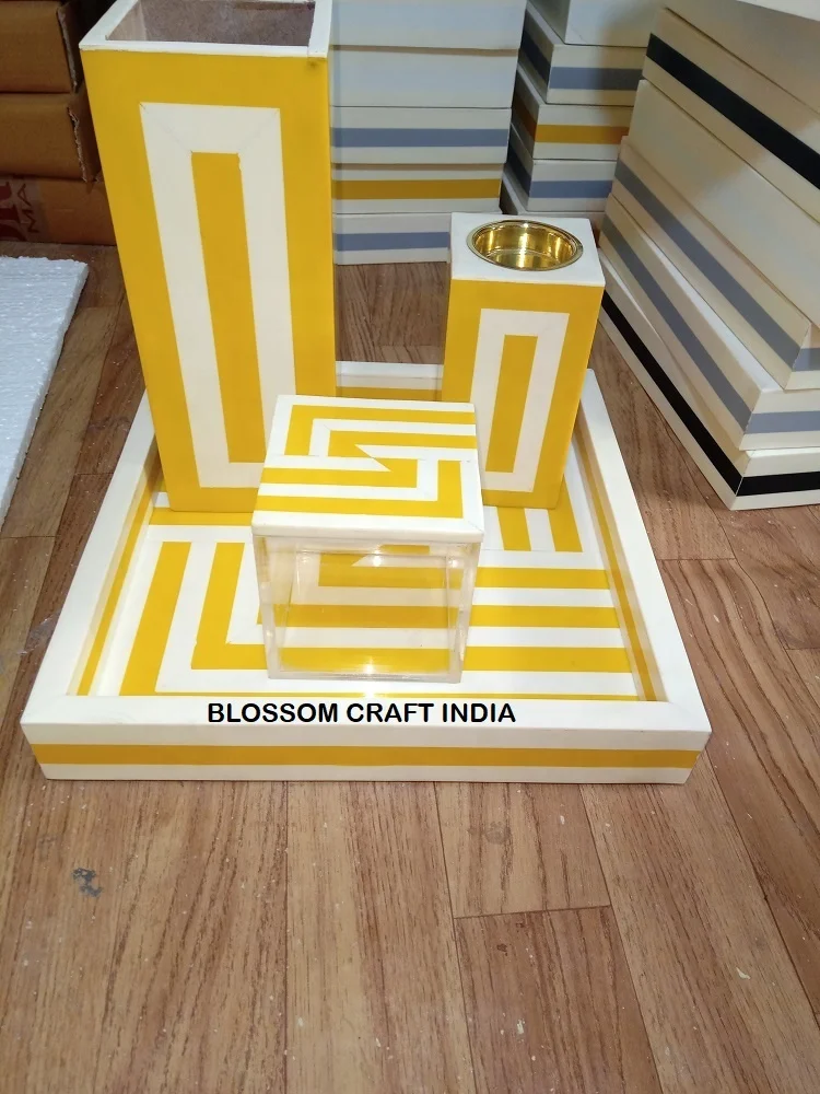 Hand Crafted Mother of Pearl inlay Tray vase Bone inlay Burner & Acrylic box multi colors for Gift