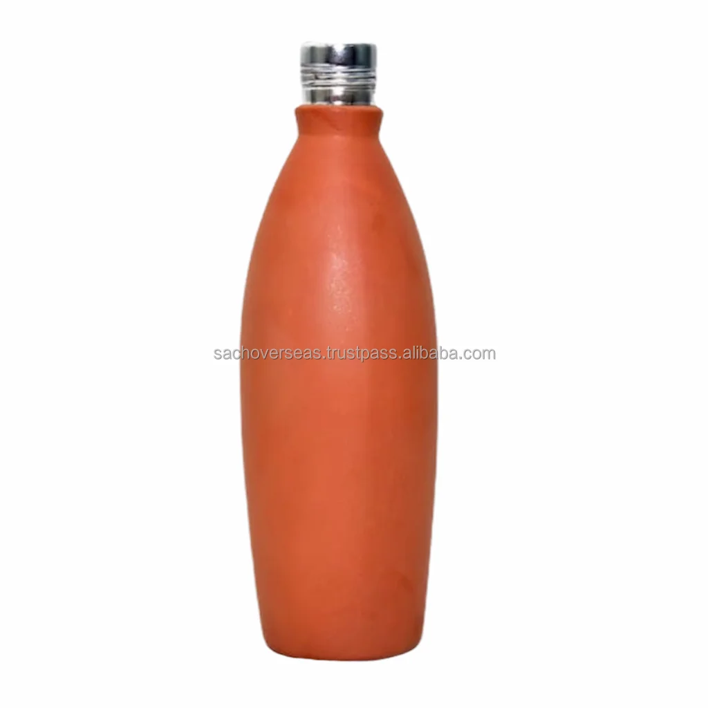 100% Handmade Indian Pottery Earthenware Brown Colour Painting Clay Water Bottle For Sale, Surai Water Bottle 1200 ML