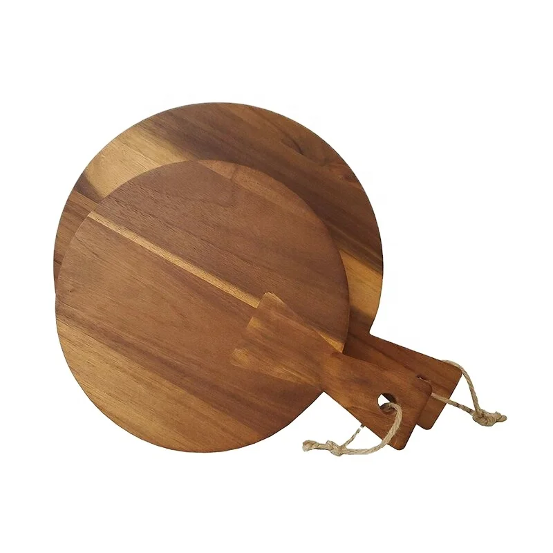 Круглая разделочная доска из дерева акации премиум-класса с ручкой аксессуары для отелей и ресторанов