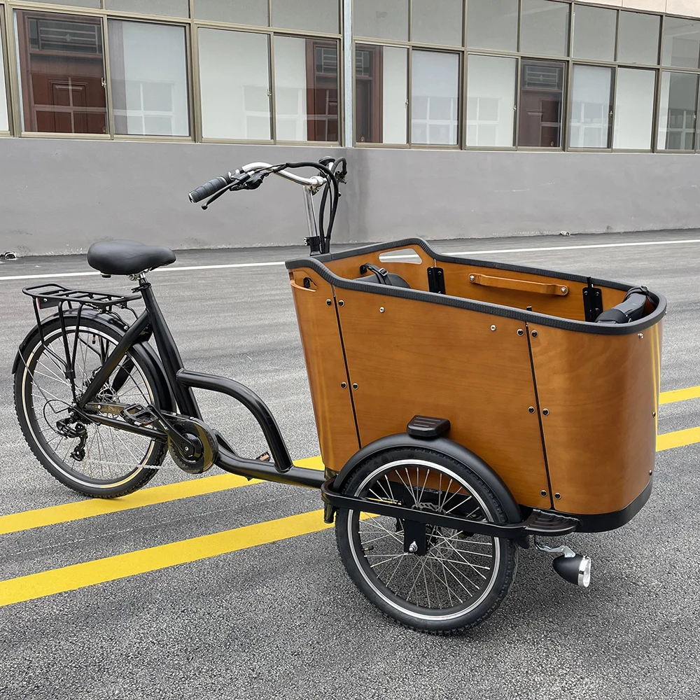 3 wheel electric bakfiet bicycle three wheels cargo bike adult cargo electric bike with basket for dog