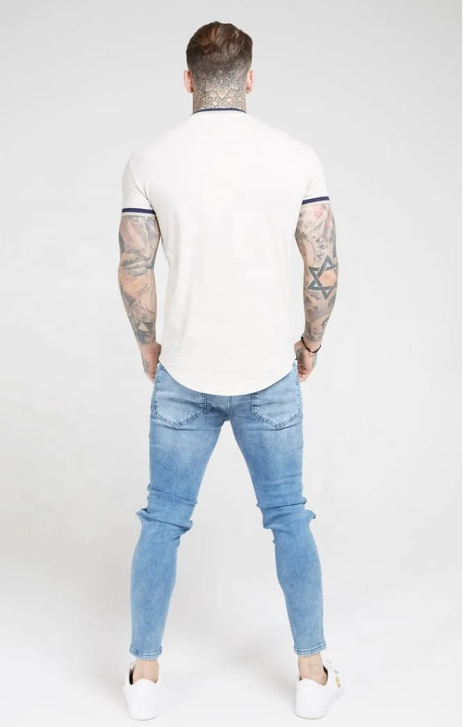 Оптовая продажа однотонная белая футболка с коротким рукавом в полоску высокого качества принтом на заказ