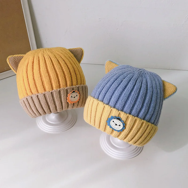 2022 New Popular Winter Cute 3D Love Heart Cat Ear Crochet Baby Knit Hat Thick Warmer hand knitted newborn baby hats