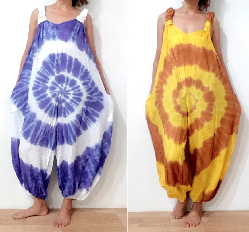 thai HIPPIE BOHO tie dye knot rayon summer maxi romper long jumpsuit pants jumpsuit women playsuits one piece jumpsuit