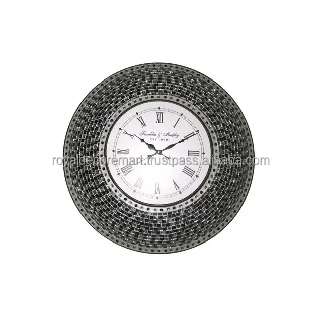Large Elegant Home RDM Mosaic Wall Clock Silent Analog Metal Number Luxury Glass Blue Beige Multi-Colored Combination Quartz