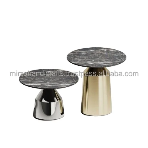 Luxury Furniture Modern Marble End Table Gold White Handcrafted made of real marble and a brushed gold base