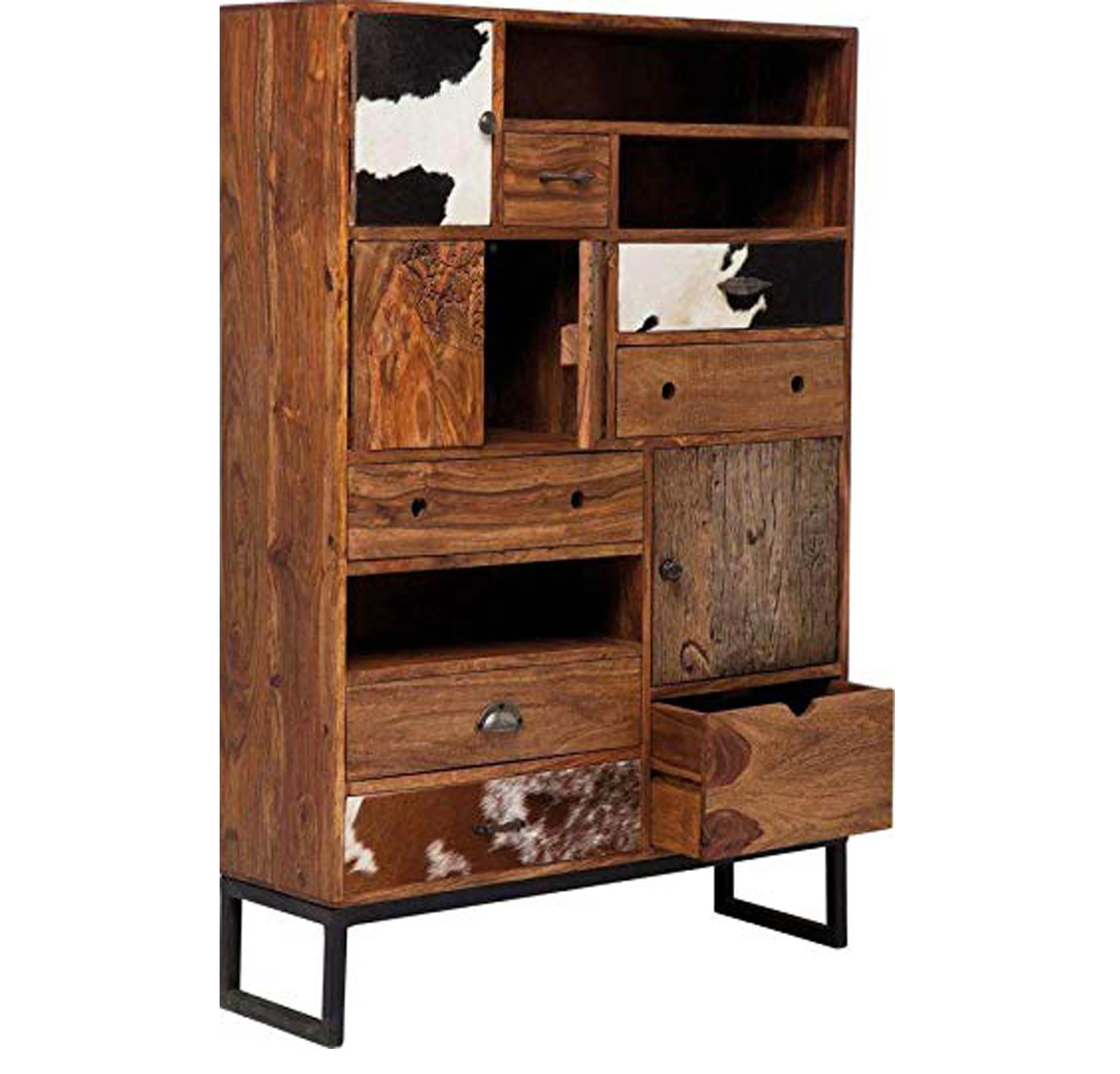 New Best Design 100% Pure Solid Mango Wood Brown Color Cabinet Rodeo 3 Doors  8 Drw Kare Design