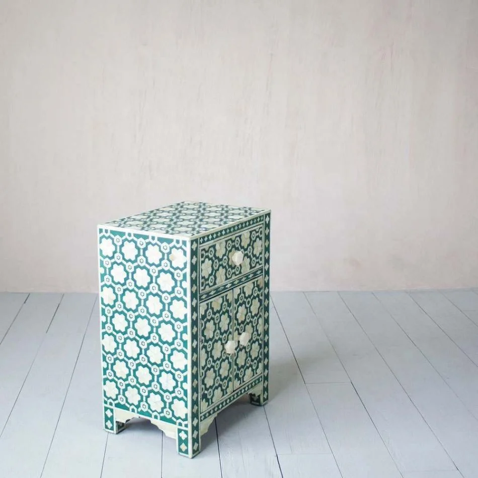
HANDCRAFTED GREEN FLORAL BONE INLAY CHEST OF DRAWERS AT CHEAP PRICE FOR WHOLESALE BY ART ASSEMBLY 