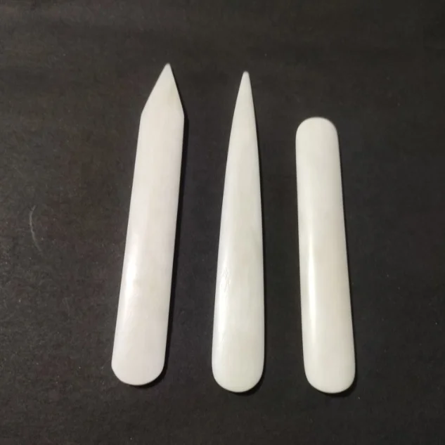 Indian High Quality 6 Inch White Bleached Bone Folder Polished Natural Crafts Bookbinding Tool Both End & One Point End