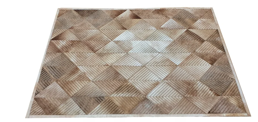 Laser Etched Skin Color Real Fur Leather Cowhide Rug Hair-on Hide Laser Engraved Rug For Indoor and Out Door Decorations