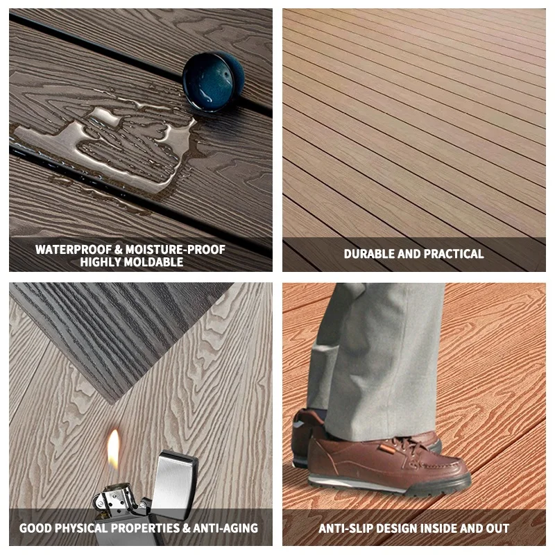 Cheap WPC 3D embossed Wooden Design HDPE wood plastic composite Waterproof Outdoor Decking for swim pool or on boat decking